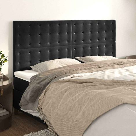 Tête de lit en velours noir 200 x 5 x 118/128 cm, hauteur réglable - PANGIVO (1/5)