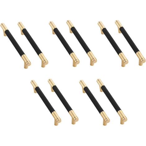 Gerändelte Möbelgriffe, Küchenschrankgriffe, Schubladengriffe, 128 mm Lochabstand, 10 Stück (Gold + Schwarz) (1/5)