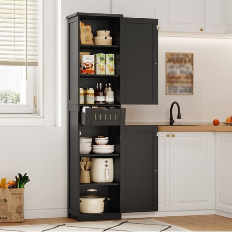 Küchenschrank 40x30x170 cm schwarz MDF mit 2 Türen, 1 Schublade und 4 verstellbaren Einlegeböden (1/5)