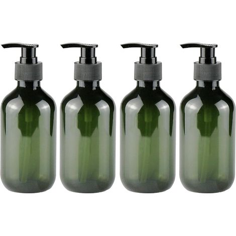Lot de 4 flacons à pompe réutilisables (capacité de 300 ml chacun) adaptés à divers liquides (vert foncé) (1/5)