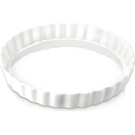 Plat à four - Moule à pizza - Plat à four rond - Moule à gâteau à bords ondulés - 25 cm - Céramique - Blanc (1/5)