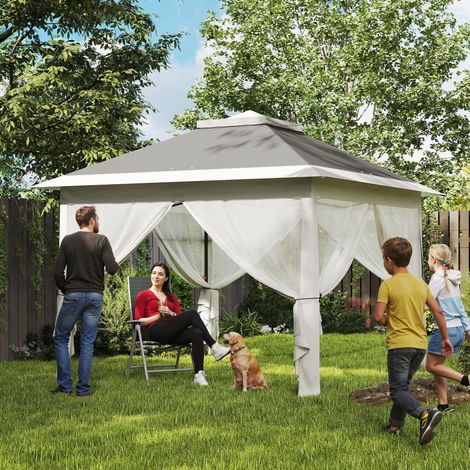Gazebo extérieur à hauteur réglable moustiquaires métal tissu Oxford - Dimensions: 3,3x3,3x2,8 m - Couleur: Gris foncé