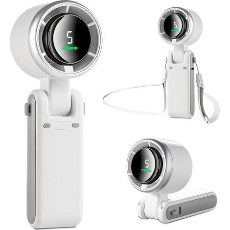 1800mAh Mini Ventilateur Portable, Petit Ventilateur de Poche/Bureau/Cou Vitesses Puissantes&Moteur Sans Balais, Ventilateur Rechargeable pour Camping, Sport, Voyage-Blanc Ivoire