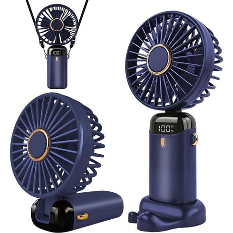 Ventilateur portable rechargeable par USB avec 5 vitesses,mini ventilateur de bureau pliable avec écran LED pour la maison, le bureau,la chambre à coucher, les voyages en plein air (Bleu Foncé) (1/5)