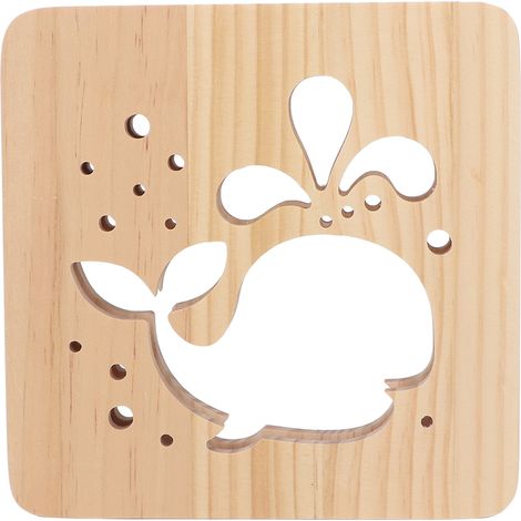 Lampe 3D en Bois LED Blanc Chaud Motif Baleine Découpé Veilleuse Design Creux pour Salon Chambre Bureau Cadeau Décoratif (1/5)