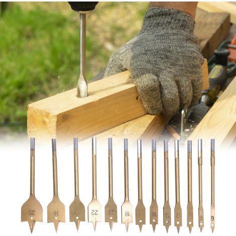 13 Pièces Forets à Pelle Revêtement Titane Acier Carbone pour Perçage Bois et Matériaux