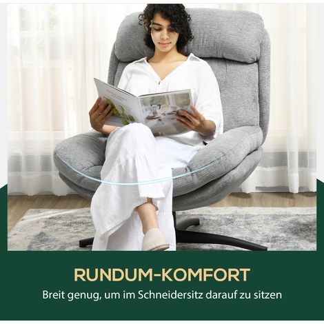 Fauteuil pivotant 360°, tissu chenille, accoudoirs intégrés, pieds en acier, gris, noir (1/5)