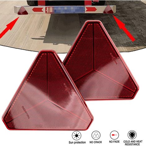 Réflecteur triangulaire pour remorque, lot de 2, 15 x 15 x 15 cm, entraxe 70 mm, fixation par vis ou adhésif, réflecteur gauche/droite, réflecteur arrière standard pour voiture (1/4)
