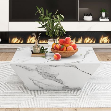 Table basse trapézoïdale 70 x 70 x 37 cm avec 2 tiroirs, MDF blanc HAVRYA (1/5)
