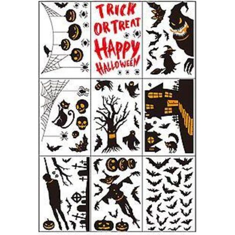 Autocollant Statique - Décoration Halloween Fenêtre - Maison Hantée Citrouille Fantôme Araignée Lanterne - Lot de 12 (1/5)