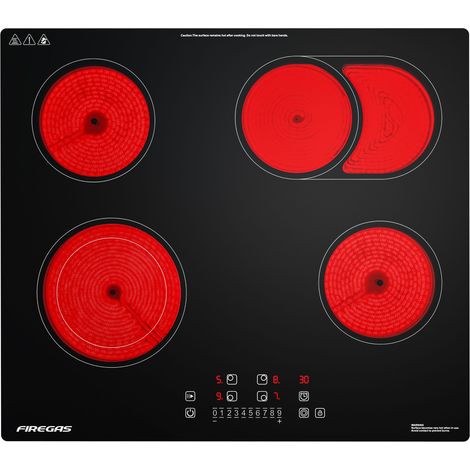 Plaque de Cuisson Vitrocéramique FIREGAS - 4 zones 7200W - L59 x P52 cm - Noir