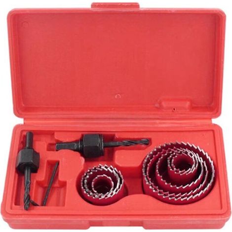 8-teiliges Lochsägen-Set aus Bimetall-Kohlenstoffstahl, 19-64 mm, im Koffer für Holz, Gipskarton und Hartplastik (Rot)
