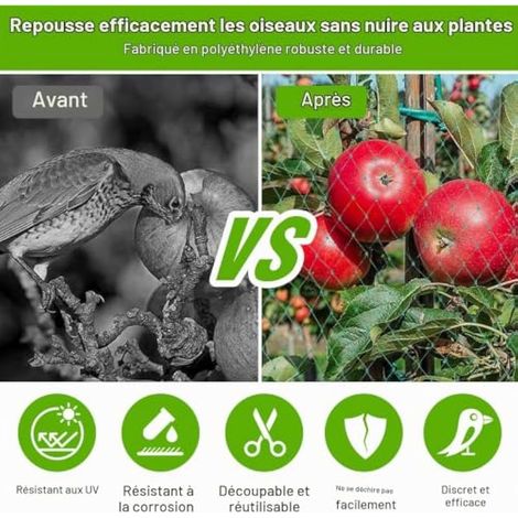 2PCS Filet Anti Oiseaux Protection Fraisier 4m×10m Vert Pigeon Voliere Jardin Potager Arbres Fruitiers Balcon Poulailler Cerisier Exterieur Protéger Bassin Feuilles Kit avec 30 Attaches 10 Piquets (1/3)