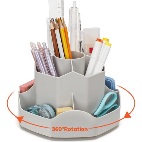 Organisateur de bureau rotatif à 9 compartiments, pot à crayons 360° gain de place, rangement stylo moderne pour enfants. (1/5)