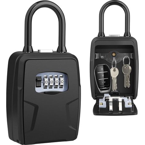 JSSEVN - Key Box with Hook, Key Lock Box with 4-Digit Code, Waterproof Outdoor Secure Key Box, Combination Key Storage Lock Box (1/5)