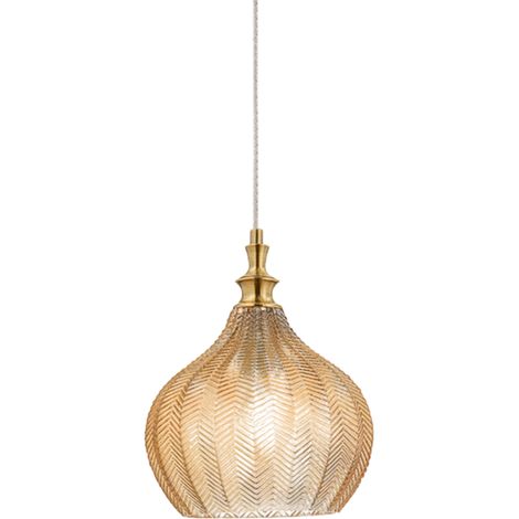 Cleofe - Suspension en verre ambré transparent et laiton - Douille 1XE27, style vintage, 1XE27 max 1X60W, d.23cm, ampoules exclues