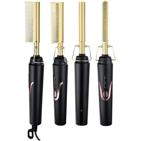BAUME Lisseur électrique 2 en 1 peigne chauffant bigoudi humide et sec outil de coiffure multifonctionnel Or LES USA (1/4)