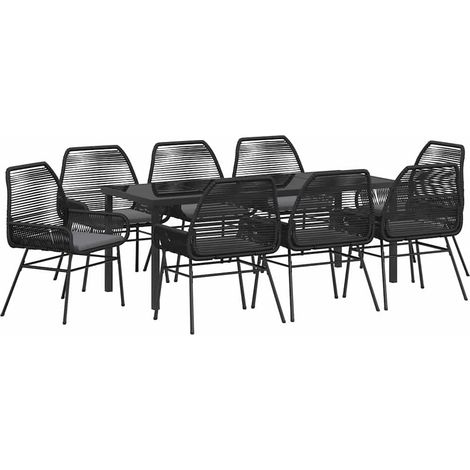 Maison Exclusive - Set da Pranzo per Giardino con cuscino 9 pcs Nero polyrattan
