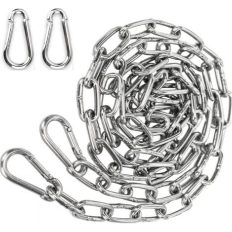 Chaîne en acier inoxydable - - Acier inoxydable 304 - Longueur 2 m - Épaisseur 3 mm - 2 mousquetons inclus