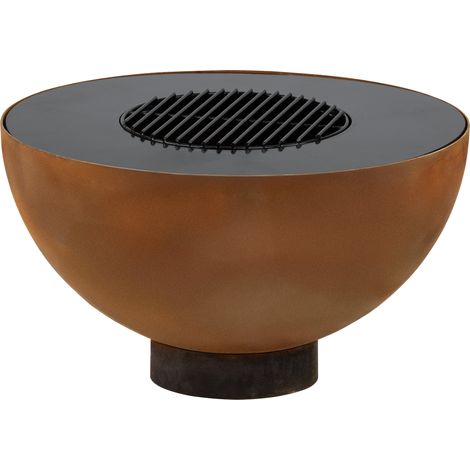 BBQ-Toro Brasero con parrilla Ø 60 cm Aspecto óxido Parrilla con plancha, fuego exterior