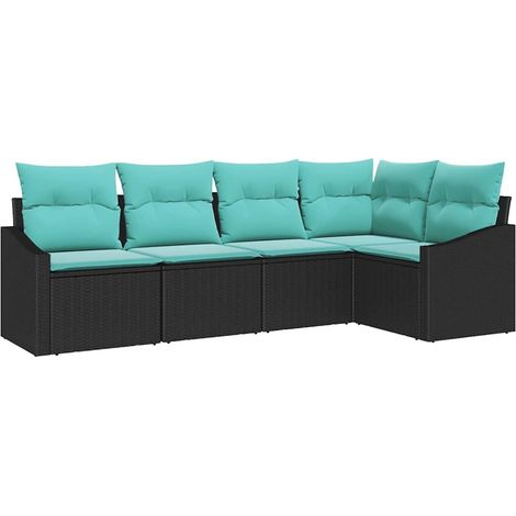 Sofa Set with Cushion 5 pcs Black Poly Rattan vidaXL