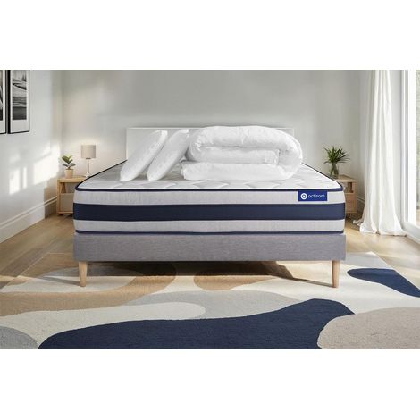Pacchetto letto completo - Materasso 140x190cm + Box spring con doghe (in kit) + 2 cuscini + Piumino - Actilatex Ergo