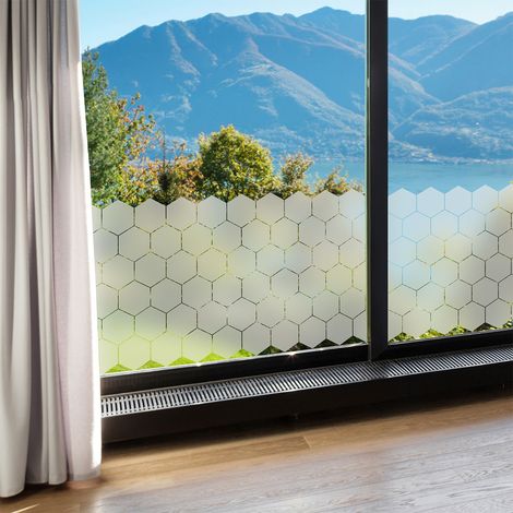 Film fenêtre occultant hexagones 50 stickers 10x9 cm – Vinyle sablé satin Crystal – Pour vitres et portes de douche – Dimensions 50 x 90 cm (1/5)