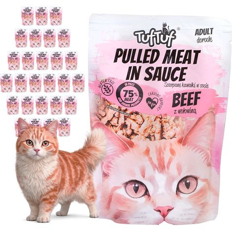 Pâtée pour chat TufTuf au bœuf, sachet de 30 x 100 g, morceaux de viande séchée (1/2)