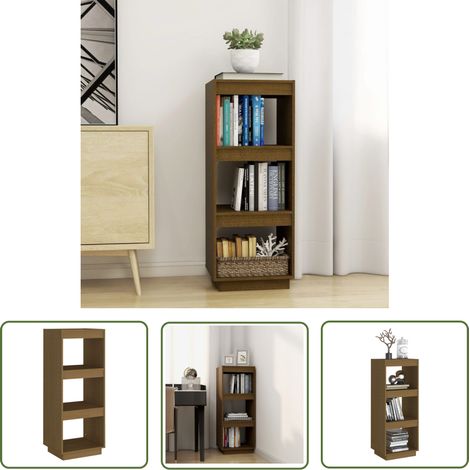 The Living Store Bibliothèque/Séparateur de pièce Marron miel Bois de pin massif - Bibliothèque - Meuble Rangement - Étagère - Séparateur De Pièce - Bibliothèque En Bois (1/5)