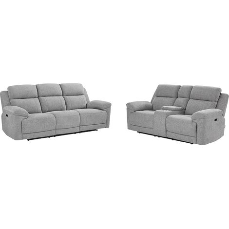Divano 3 posti, 2 posti con relax elettrico in tessuto grigio melange - KELUNO (1/5)