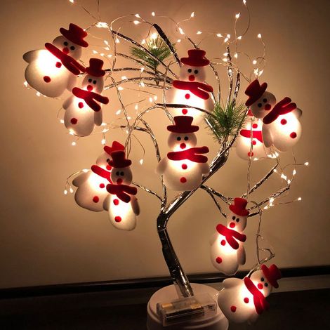 Guirlande Lumineuse LED - Sapin De Noël - Homme De Neige Et Flocons - 3 M - Blanc Chaud - 20 Led - Alimentation Usb Ou Piles - 1 Pièce (1/5)