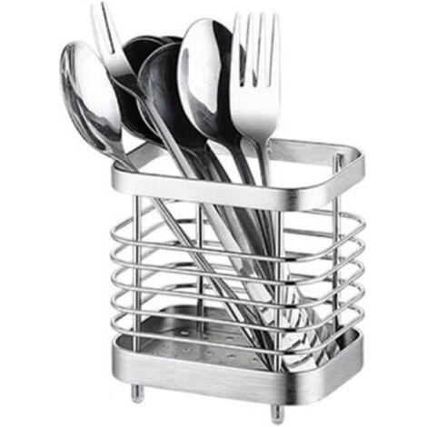 Escurridor de cubiertos, cesta para cuchillos, tenedores, cucharas, utensilios de cocina, soporte para cubiertos de acero inoxidable, plata (1/5)