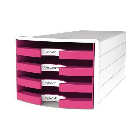 HAN Schubladenbox HAN IMPULS 4 Schubladen DIN A4 DIN C4 Polystyrol Gehäusefarbe: weiß Farbe derSchublade: Trend Colour pink