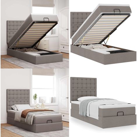 vidaXL Ottoman-Bett mit Matratze Taupe 100x200 cm Stoff (1/5)