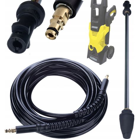 Rosfix Manguera de alta presión 10m Click-Click para hidrolimpiadora Kärcher K2 K3 K4 K5 K6 K7 + lanza, boquilla giratoria, boquilla turbo de metal para lavadora Kärcher