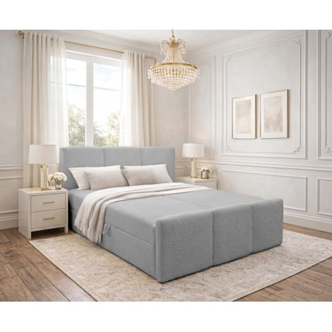 AX LIVING Boxspringbett Hellgrau Ankarra 180x200 cm Bett mit Stauraum