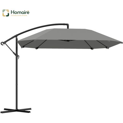 HOMAIRE Ampelschirm Alu Ø 260 cm Sonnenschirm wasserdicht neigbar mit Ständer, Kurbel, Windsicherung pour Balkon, Garten, Terrasse Dunkelgrau