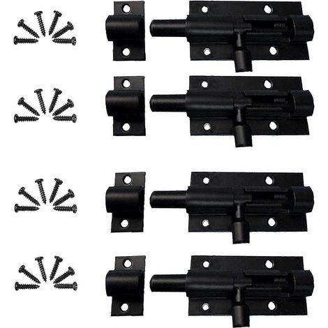 Lot de 4 verrous en acier inoxydable pour porte coulissante, loquet de porte coulissante, verrous de porte pour portail de jardin, abri de jardin (noir) (1/5)
