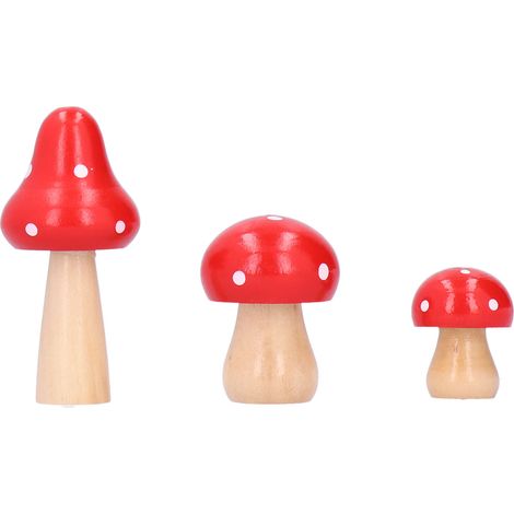 3 Pièces Décorations de Bureau Créatives en Forme de Champignon pour Maison et Bureau, Ornements en Bois Mignons (1/5)