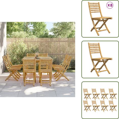 The Living Store Chaises pliables de jardin lot de 8 43x54x88 cm bambou - Chaise De Jardin - Chaise Pliante - Mobilier De Jardin - Bambout - Terrasse (1/5)