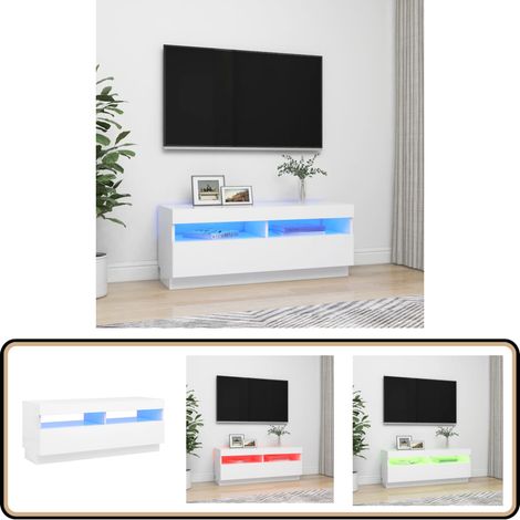 Meuble TV avec lumières LED Blanc 100x35x40 cm - Meuble Tv - Meuble Téléviseur - Armoire Tv - Télévision Murale - Support Tv