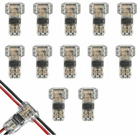 12Pcs Connecteurs de Cable en T, 12V Etanches Connecteur de Fil Electrique à 2 Broches Connecteur Basse Tension pour Connexion Electrique Temporaire / Audio / Vidéo / Eclairage (1/5)