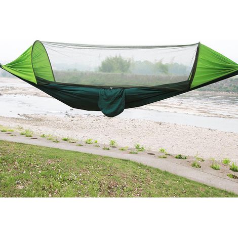 Hamac de voyage portable double pour camping, lit suspendu avec moustiquaire (vert) (1/5)