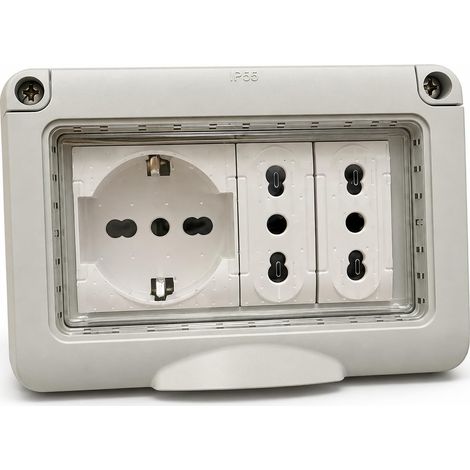 Boîte électrique extérieure IP55 composée de 1 prise extérieure étanche, 2 prises universelles et boîte anti-intempérie, boîte murale électrique, boîte extérieure prise pour appareils (1/5)