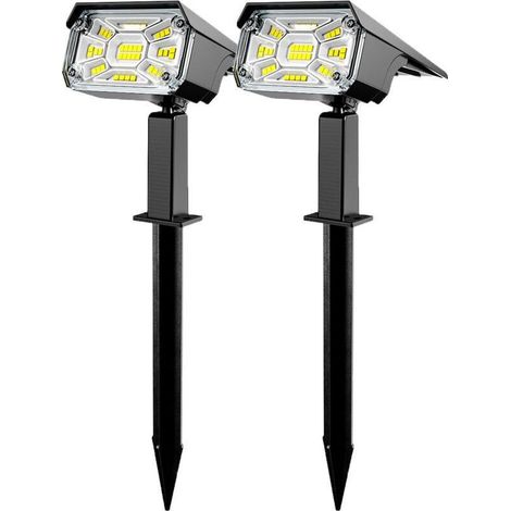 Lot de 2 Lampe Solaire Exterieur, 3 Modes Spot Solaire Exterieur Jardin, Fonction 2 en 1 et IP65 Étanche,Super Brillante lumiere solaire Pour Arbre, Cour, Allée, Chemin, Blanc Froid