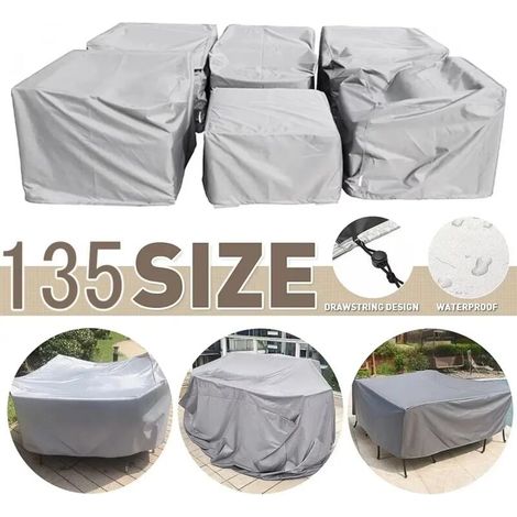(210D Argent, 210 x 140 x 80 cm) Housse de protection imperméable et résistante pour mobilier de jardin rectangulaire, résistante à la pluie, à la neige et au vent, pour canapé, table et chaises.