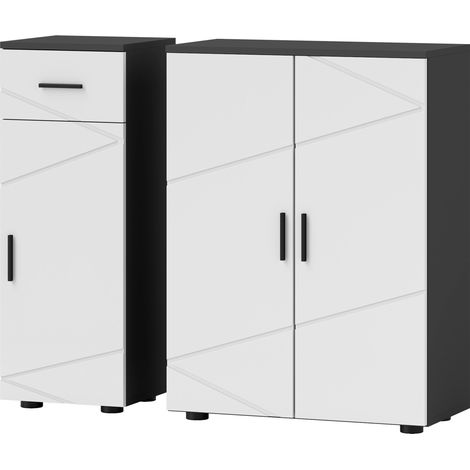 kleankin Set Armadietto Bagno a 2 Ante e Mobile con Cassetto e Armadietto Grigio