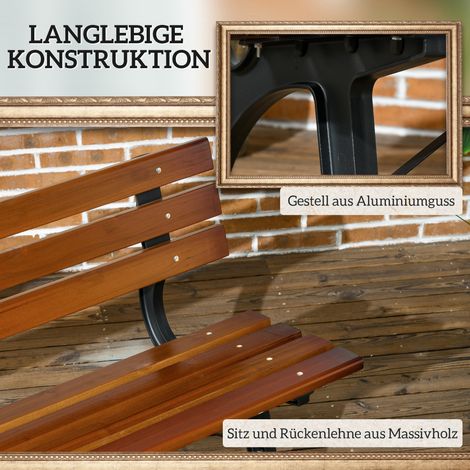 Banque de jardin pour 2 personnes, terrasse & extérieur, aluminium moulé + bois naturel, 120 x 57 x 70 cm, marron (1/5)