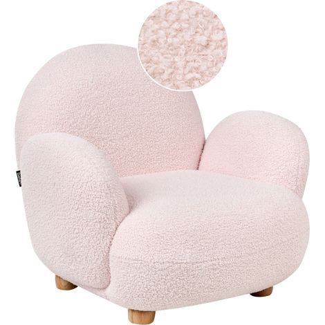 Fauteuil Enfant Rembourré Pieds en Bois Siège Bouclé Rose Hem
