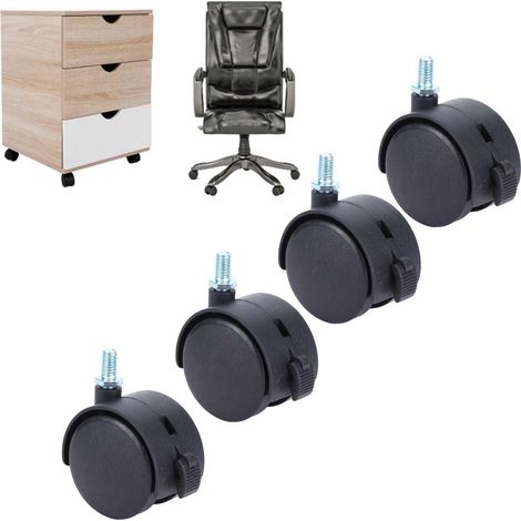 4 ruedas universales con frenos silenciosos y función de giro de 360°, 49 mm de diámetro, fabricadas en plástico de alta calidad, uso versátil para oficina, armario y estantería, rodadura silenciosa y (1/5)